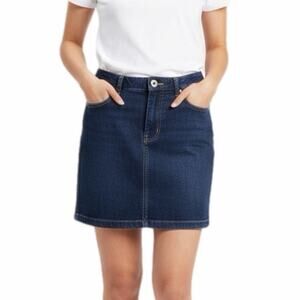 Free People Women's Jean Mini Skirt Sz 2 Pencil Straight Dark Wash Denim Stretch